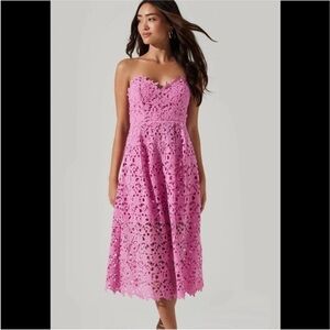 ASTR The Label Pink Lace Midi Dress